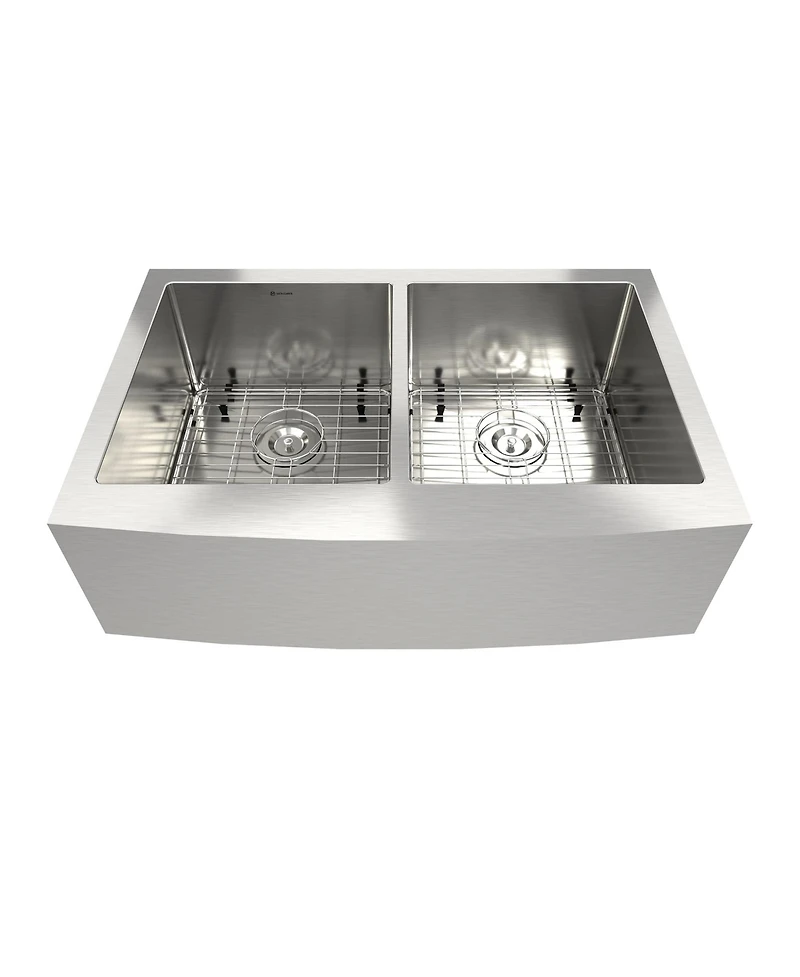 Mondawe Farmhouse Apron Front 33-in x 22-in Brushed Stainless Steel Double Bowl Kitchen Sink with Accessories