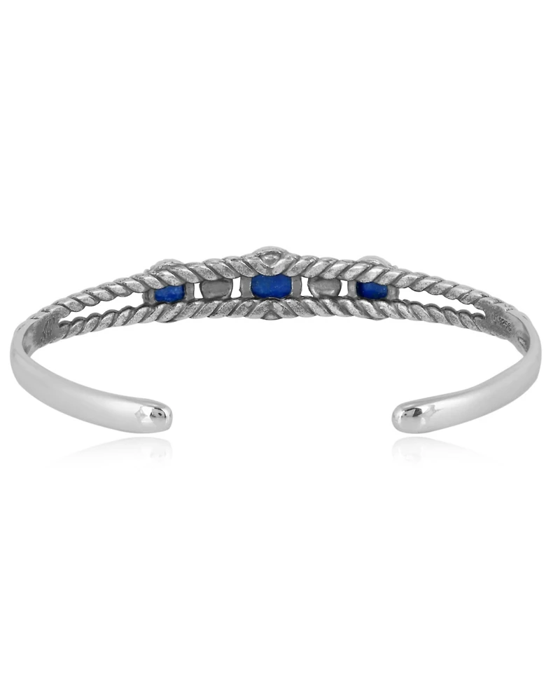 American West Jewelry Sterling Silver Genuine Lapis 3 Stone Cuff Bracelet Size Small - Large