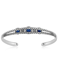 American West Jewelry Sterling Silver Genuine Lapis 3 Stone Cuff Bracelet Size Small - Large