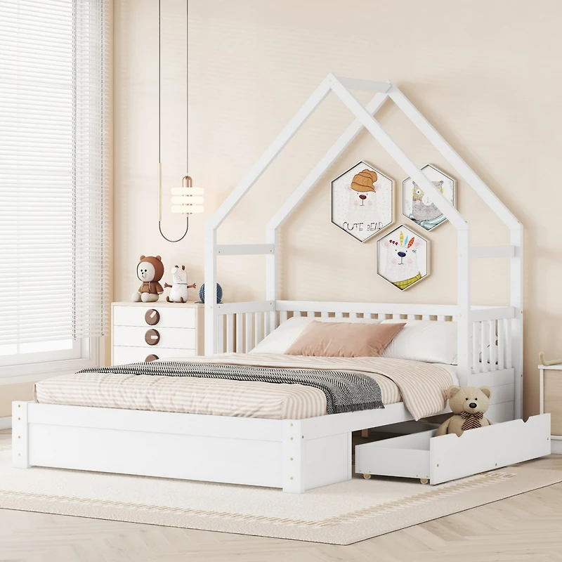 Streamdale Queen Platform Bed with Drawers and Guardrail