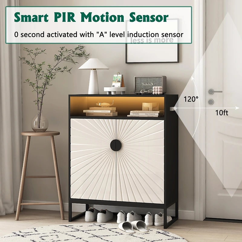 Streamdale Modern Motion Sensor Night Light Shoe Cabinet with Adjustable Shelves