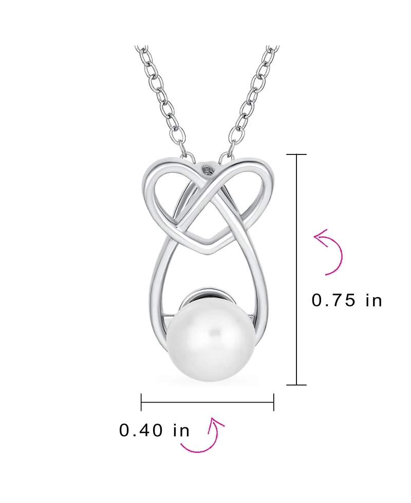 Bling Jewelry Elegant Forever Knot Infinity Intertwined Heart Teardrop Cultured Freshwater White Pearl Necklace Pendant Sterling Silver 16 Inch