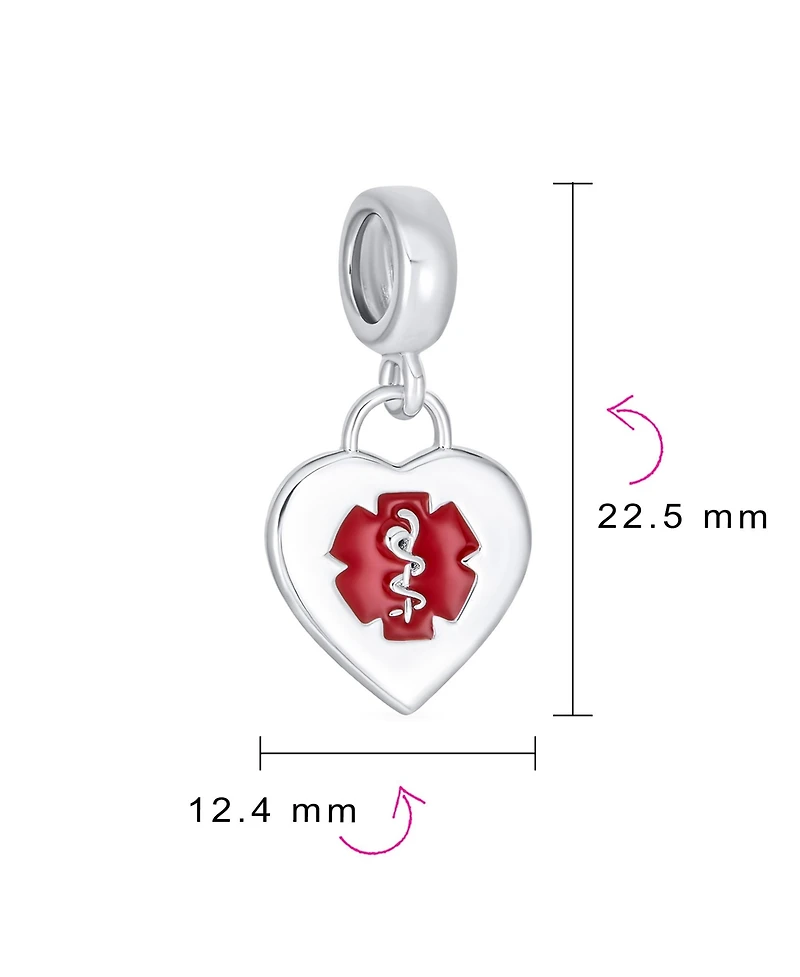 Bling Jewelry Heart Shape Medical Id Dangle Bead Charm Sterling Silver Fits European Bracelet