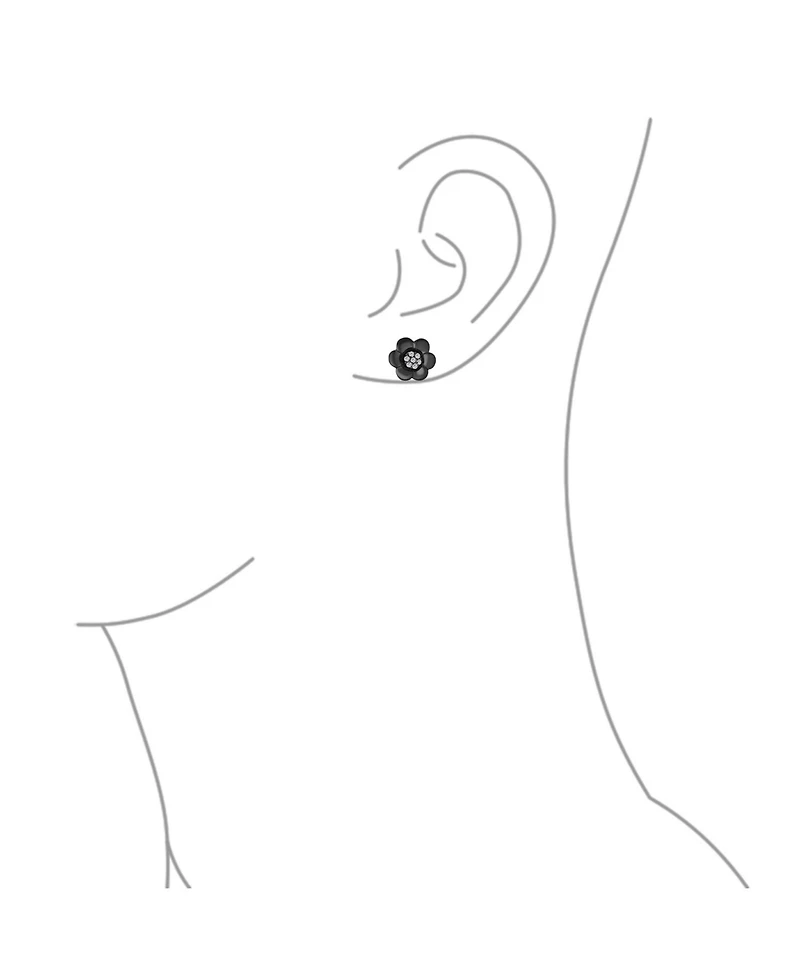 Bling Jewelry 2 In 1 Removable Jackets Simple Danity Pave Cz Stud Center with Petal Flower Jacket Rose Stud Earrings Black Plated Sterling Silver
