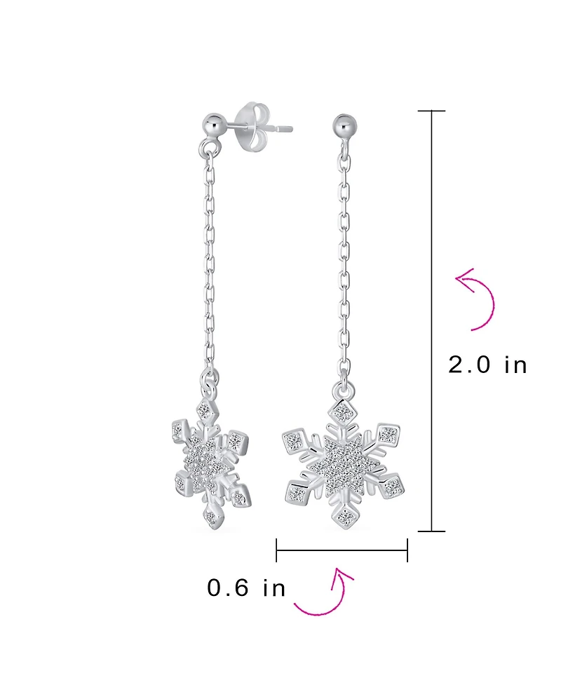 Bling Jewelry Christmas Cubic Zirconia Frozen Winter Holiday Party Linear Chain Pave Cz Snowflake Dangle Earrings Sterling Silver