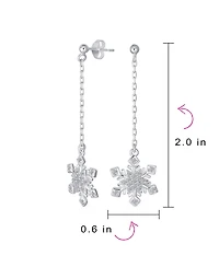 Bling Jewelry Christmas Cubic Zirconia Frozen Winter Holiday Party Linear Chain Pave Cz Snowflake Dangle Earrings Sterling Silver