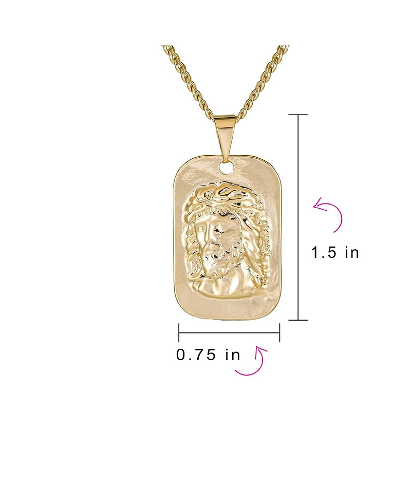 Bling Jewelry Religious Metal Dog tog Style Medallion Face of Jesus Christ Head Necklace Pendant Yellow Gold Plated