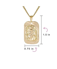 Bling Jewelry Religious Metal Dog tog Style Medallion Face of Jesus Christ Head Necklace Pendant Yellow Gold Plated