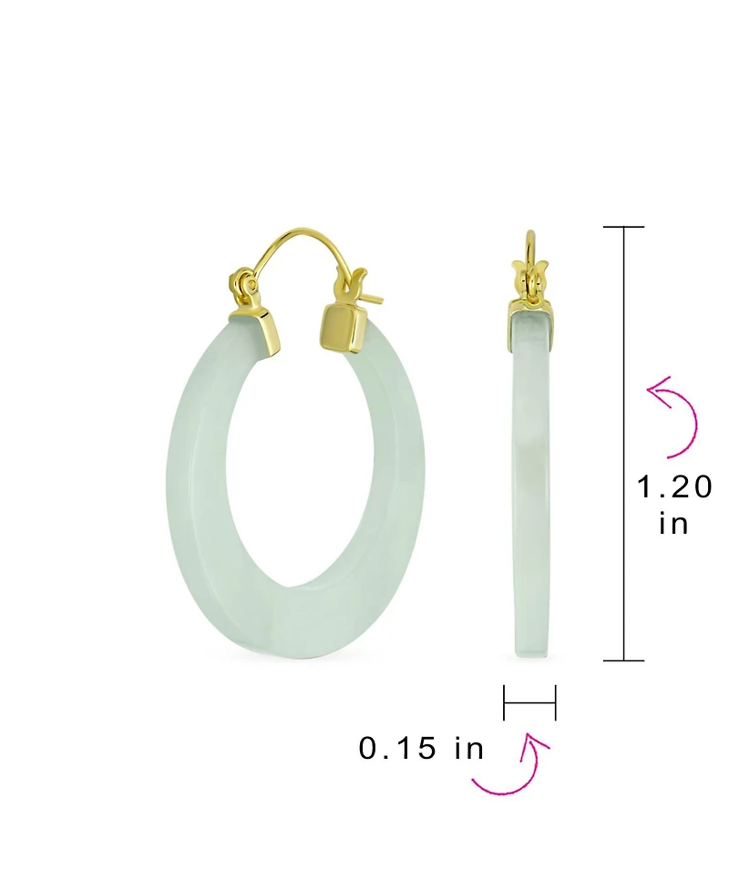 Bling Jewelry Light Green Jade Cz Hoop Earrings 14K Gold Plated Sterling Silver 1.2 Inch