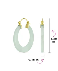 Bling Jewelry Light Green Jade Cz Hoop Earrings 14K Gold Plated Sterling Silver 1.2 Inch
