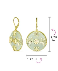 Bling Jewelry Asian Style Circle Disc Round Donut Good Fortune Green Jade Butterfly Drop Dangle Earrings Gold Plated Sterling Silver Lever Back