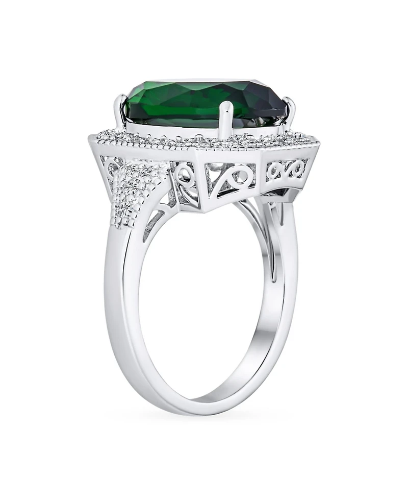Bling Jewelry Fashion Large Oval Solitaire Cz Pave Green 15CTW Cocktail Statement Ring For Women