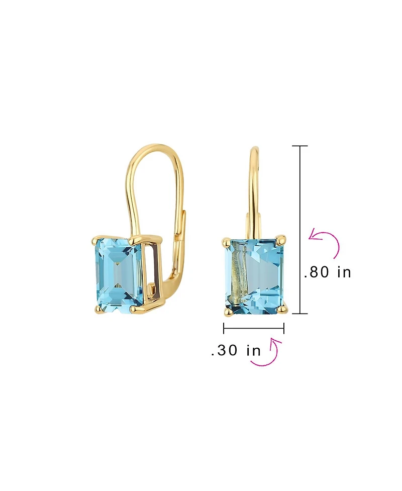 Bling Jewelry Traditional 4.50 Ctw Created Stone Emerald Cut Drop Earrings Hinge Lever Back Yellow Gold Plated Sterling Silver