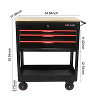 Streamdale Furniture 3 Drawers Multifunctional Tool Cart With Wheels And Wooden Top