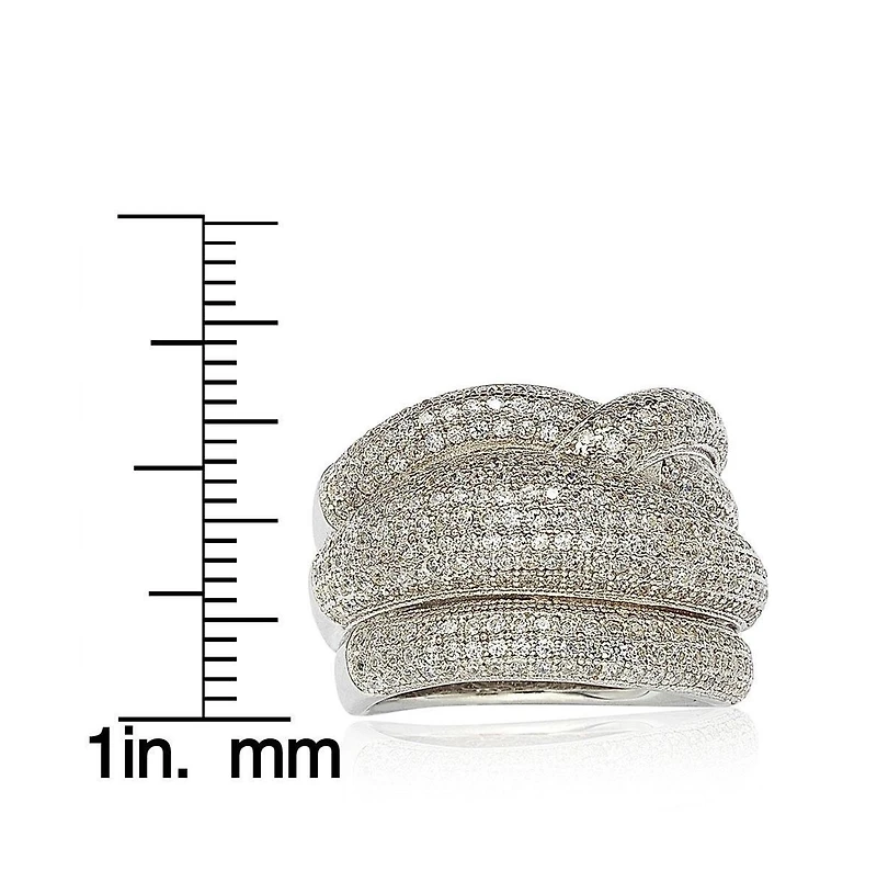 Suzy Levian Sterling Silver Cubic Zirconia Pave Puff Crossover Wide Band Ring