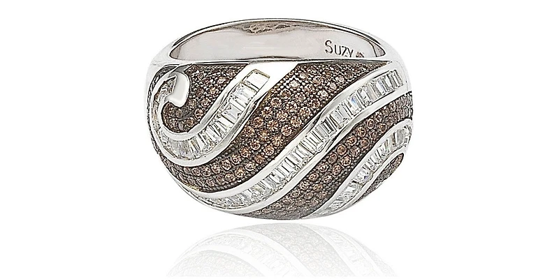 Suzy Levian New York Sterling Silver Cubic Zirconia Pave and Channel-set Swirl Ring