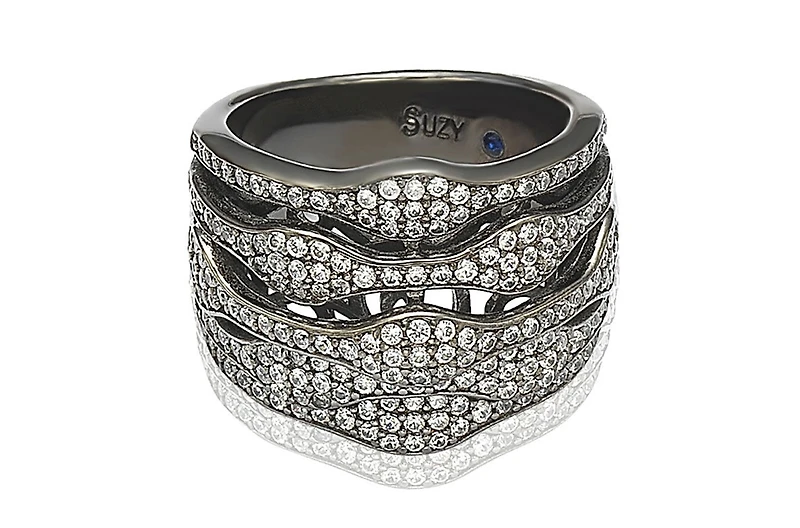 Suzy Levian New York Sterling Silver Cubic Zirconia Blackened Multi-Level Ring
