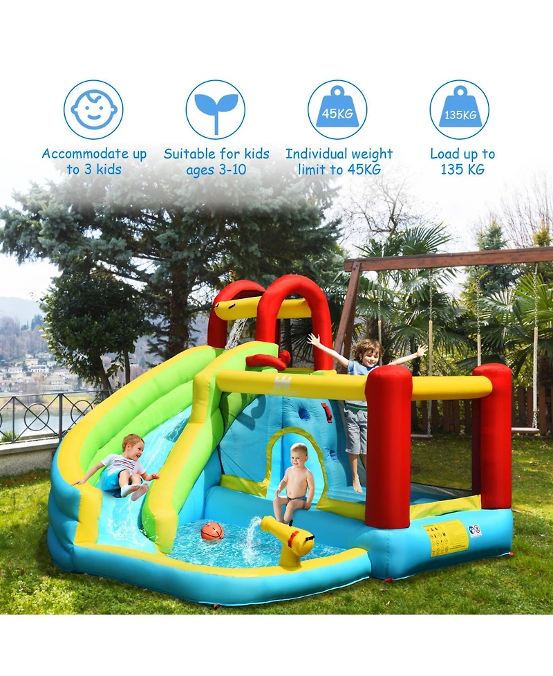 Inolait 6-in-1 Inflatable Bounce House with Climbing Wall and Basketball Hoop with Blower