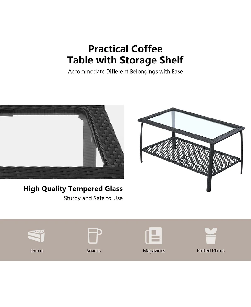 Sugift 4 Pieces Patio Wicker Furniture Conversation Sets with Coffee Table and Cushions