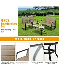 Sugift 4 Pieces Outdoor Patio Conversation Sets with Padded Glider Loveseat and Coffee Table
