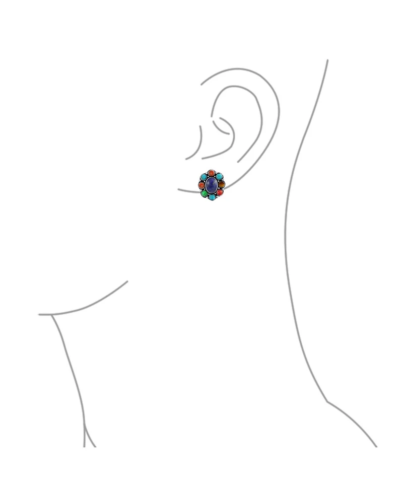 Bling Jewelry Southwestern Natural Lapis Blue Turquoise Multicolor Cabochon Oval Large s Western Concho Clip On Earrings Non Pierced Ears Sterling Sil