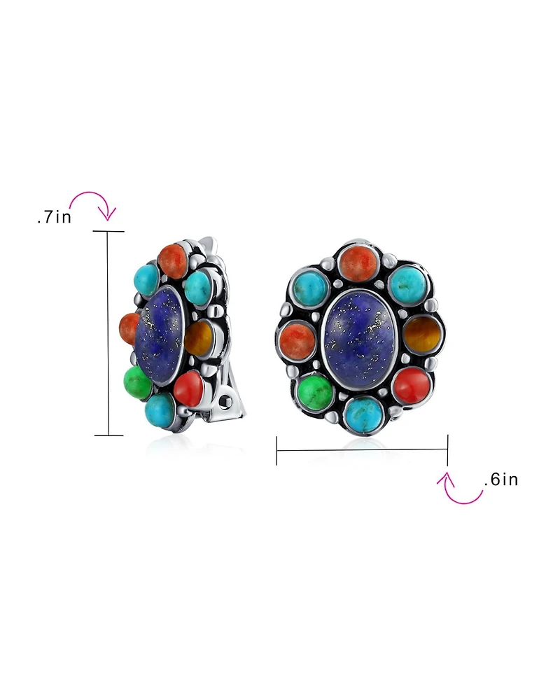 Bling Jewelry Southwestern Natural Lapis Blue Turquoise Multicolor Cabochon Oval Large s Western Concho Clip On Earrings Non Pierced Ears Sterling Sil