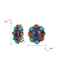 Bling Jewelry Southwestern Natural Lapis Blue Turquoise Multicolor Cabochon Oval Large s Western Concho Clip On Earrings Non Pierced Ears Sterling Sil