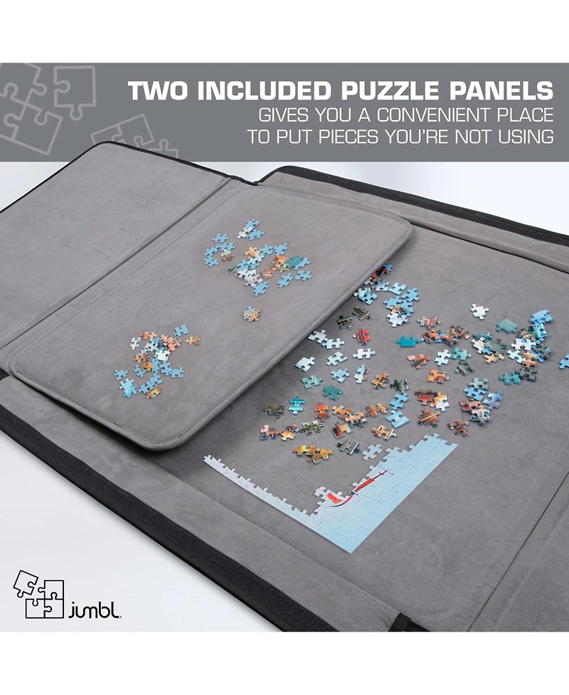 Jumbl 1500-Piece Puzzle Caddy, Portable Puzzle Board & Travel Case with 2 Trays & Handle - Gray