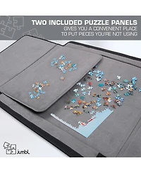 Jumbl 1500-Piece Puzzle Caddy, Portable Puzzle Board & Travel Case with 2 Trays & Handle - Gray