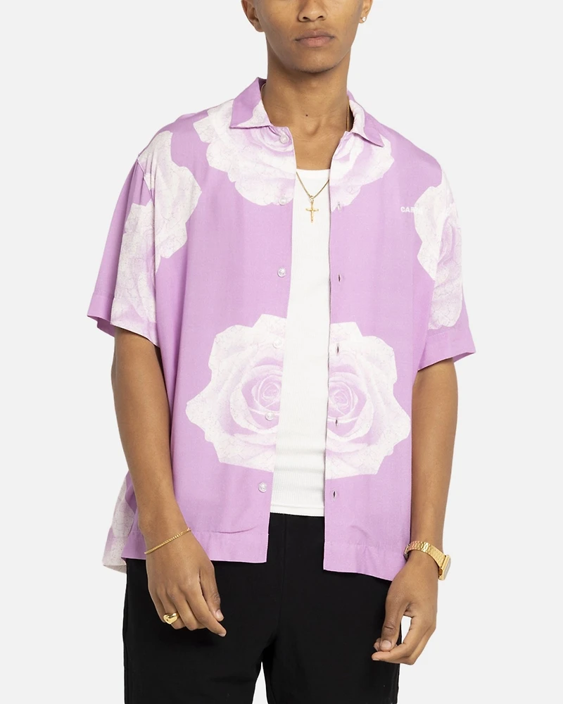 Carre Men's Rose Bunch Button Up Shirt - XXXLarge, Light/Pastel Purple