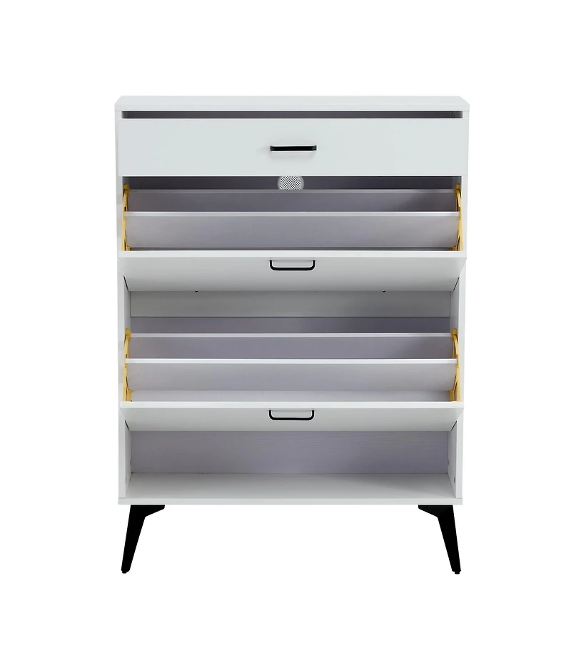Streamdale Shoe Cabinet, Shoe Storage Shelves, Metal Leg, White