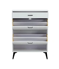 Streamdale Shoe Cabinet, Shoe Storage Shelves, Metal Leg, White