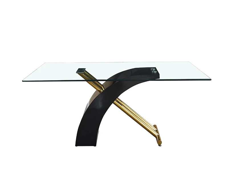 Rectangular Glass Top Dining Table, Modern Design Rectangular Room Table For Home (Black Or White)