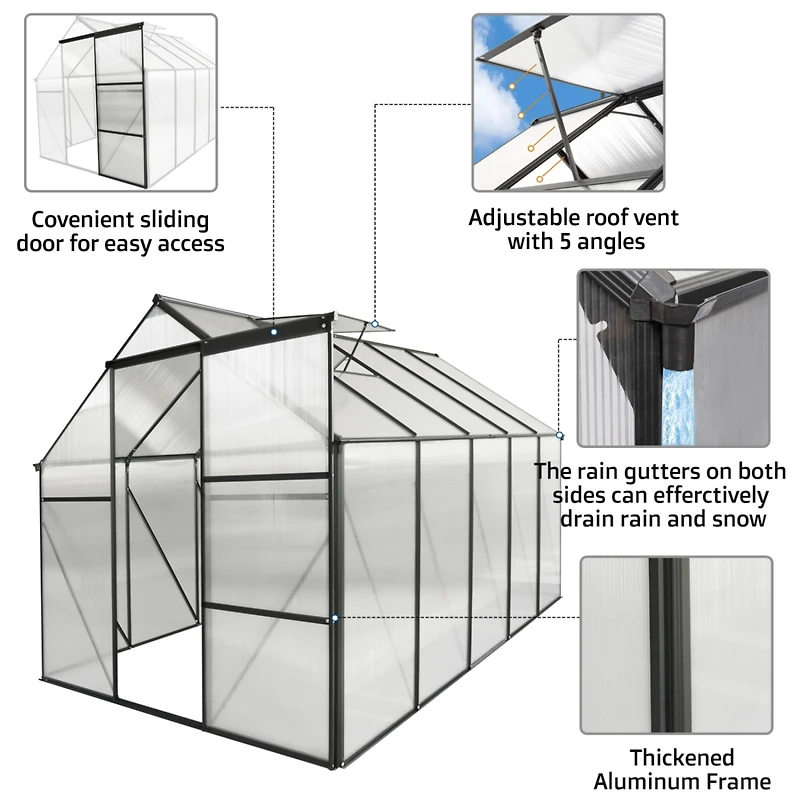 Streamdale Durable 6x10 Ft Polycarbonate Greenhouse