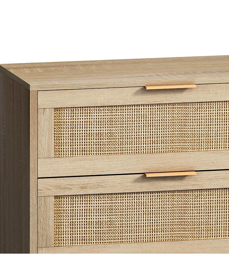 59.06"6-Drawers Rattan Storage Cabinet Rattan Drawer, For Bedroom, Living Room, Natural