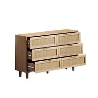 59.06"6-Drawers Rattan Storage Cabinet Rattan Drawer, For Bedroom, Living Room, Natural