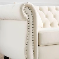 Streamdale Furniture Beige Velvet Chesterfield Sofa with Tufted Couch and Nailhead Trim