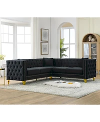 Streamdale Furniture 82.2" Velvet L-Shaped Corner Sofa, 5-Seater, 3 Cushions