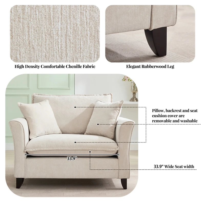 Oversized Chenille Armchair with Pillow