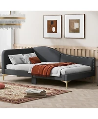 Streamdale Twin Upholstered Daybed With Headboard And Armrest, Support Legs