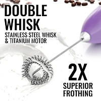 Double Whisk Milk Frother for Coffee With Upgraded Holster Stand