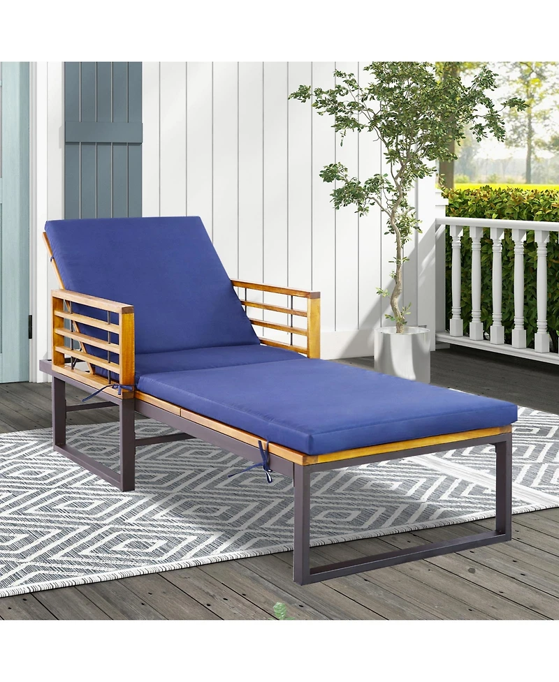 Slickblue Adjustable Cushioned Patio Chaise Lounge Chair with 4-Level Backrest-Navy