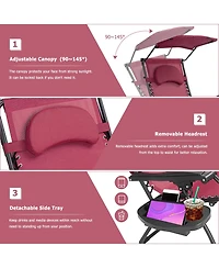 Slickblue Folding Recliner Lounge Chair with Shade Canopy Cup Holder
