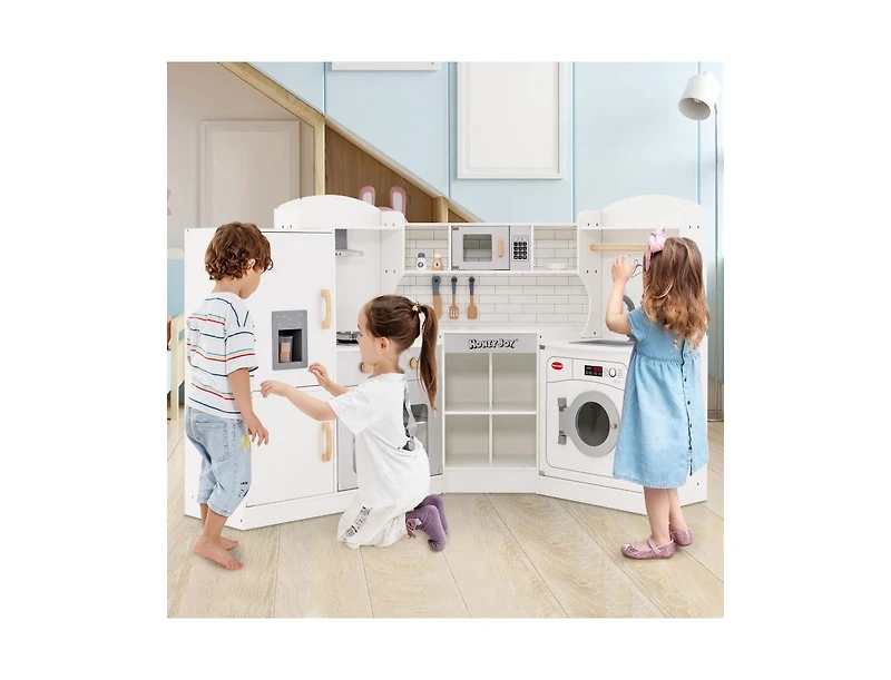 Corner Kids Play Kitchen with Washing Machine & Ice Maker Perfect Gift for Creative Play
