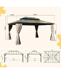 Mondawe 12x16ft Permanent Aluminum Outdoor Canopy Gazebo, Double Roof Uv Protection, Bug Netting, Lifetime Rustproof
