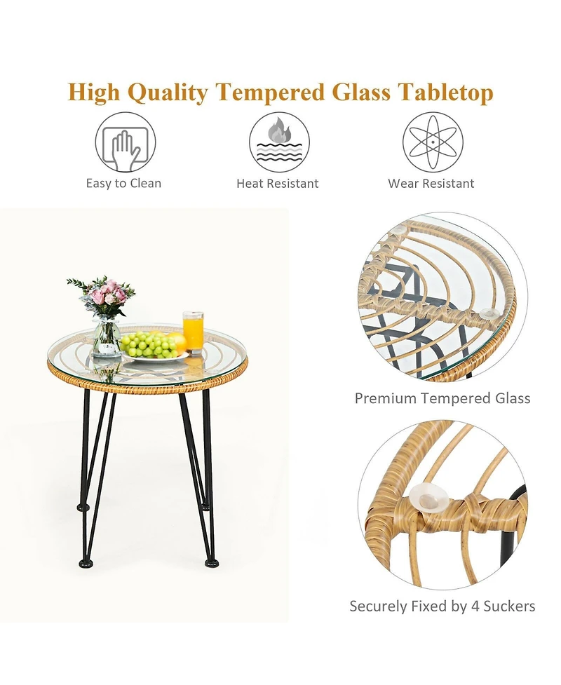 Slickblue 3 Pieces Rattan Furniture Set with Cushioned Chair Table