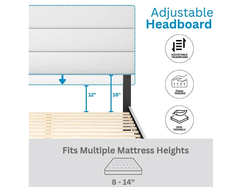 Boyd Sleep Piedmont Leatherette Upholstered Platform Bed Frame with Adjustable Headboard