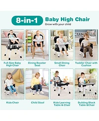 Costway Toddler 8-in-1 High Chair Convertible Dining Booster Seat w/ Removable Tray