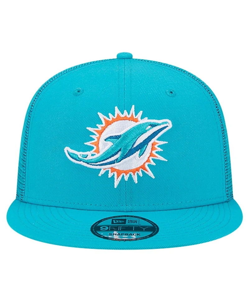 New Era Men's Aqua Miami Dolphins Main Trucker 9FIFTY Snapback Hat