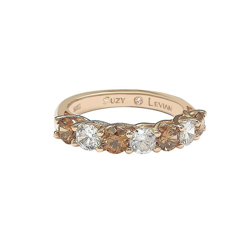 Suzy Levian Sterling Silver White Cubic Zirconia Half Eternity Band